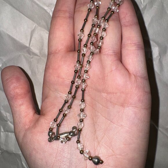 15 1/2" Gold and Clear Y-Shaped Beaded Necklace - Picture 7 of 8